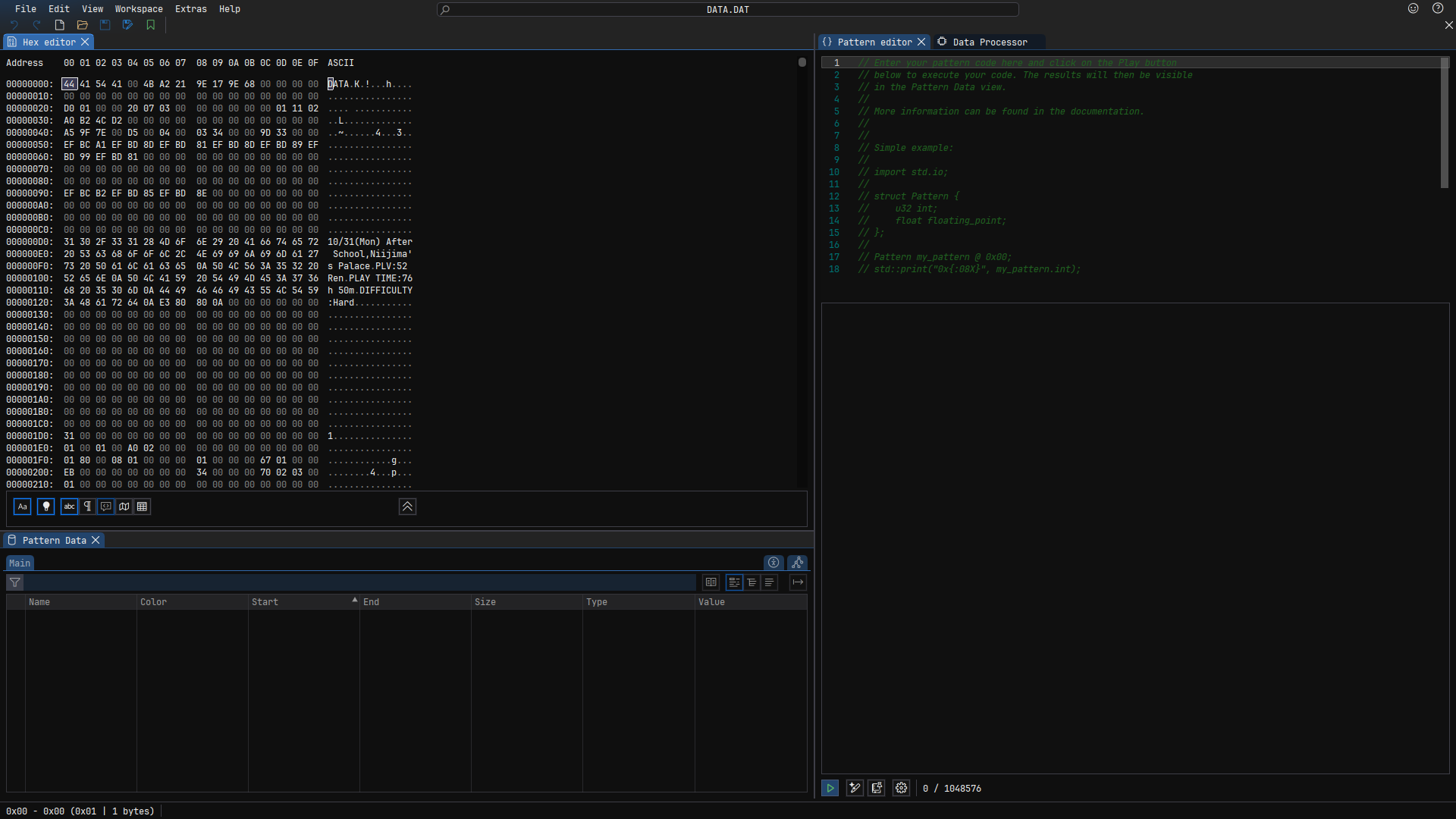 Picture inside ImHex editing the save file