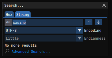 searching for "casino" in the save file
